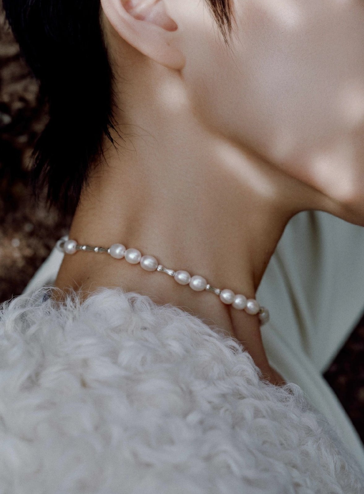 Engraved Bead Pearl Necklace