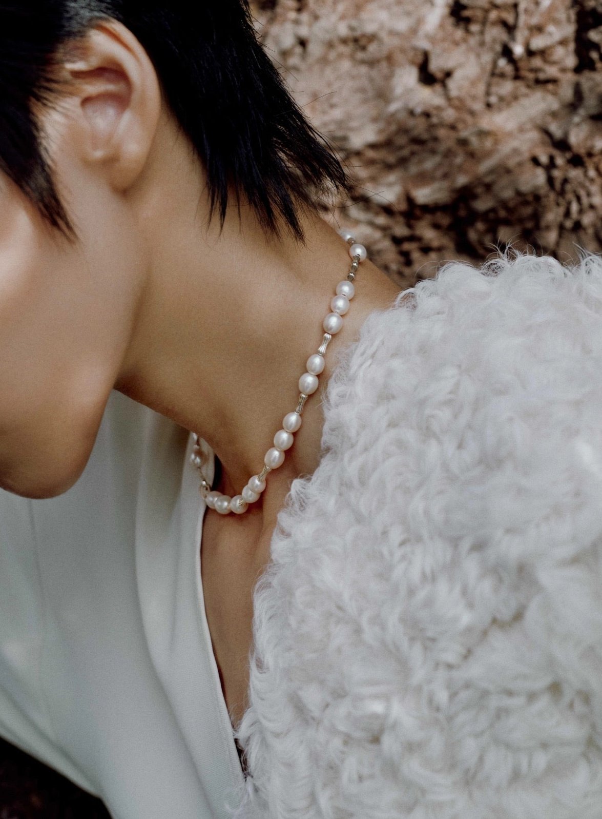 Engraved Bead Pearl Necklace