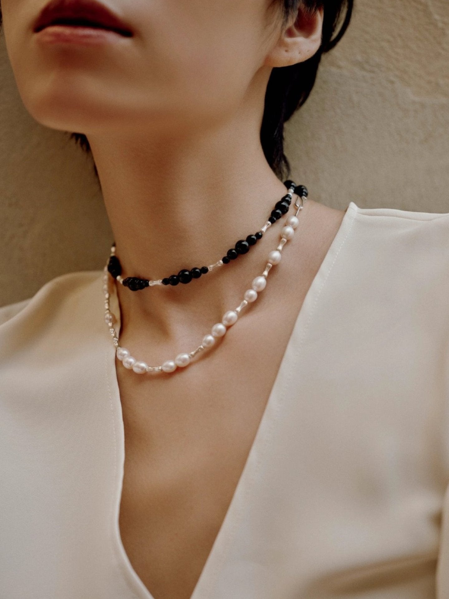Engraved Bead Pearl Necklace