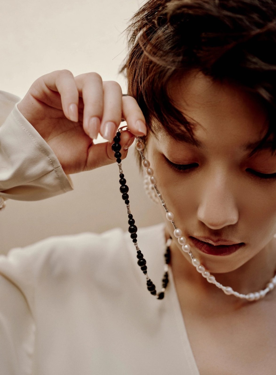 Engraved Bead Pearl Necklace