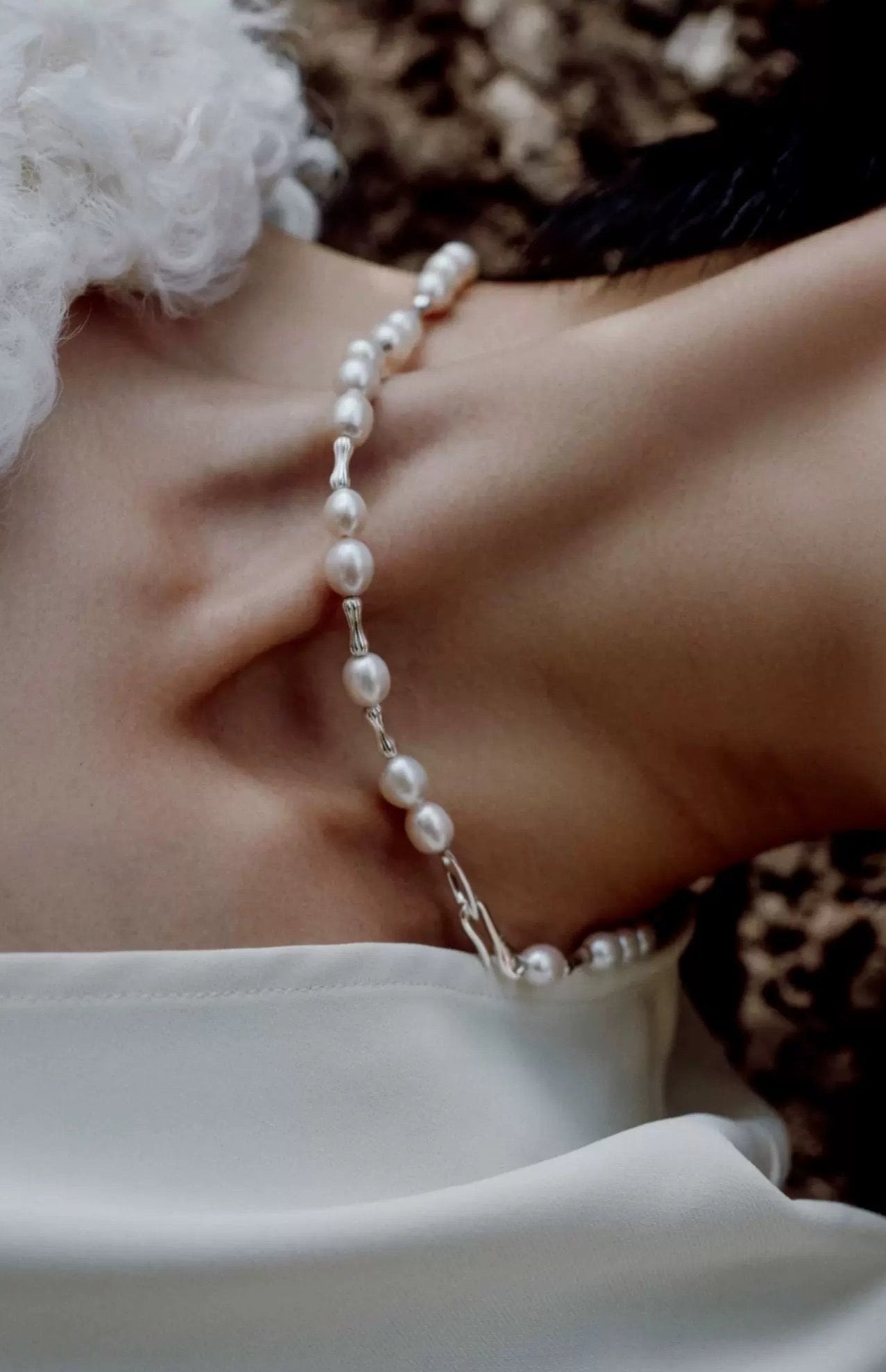 Engraved Bead Pearl Necklace