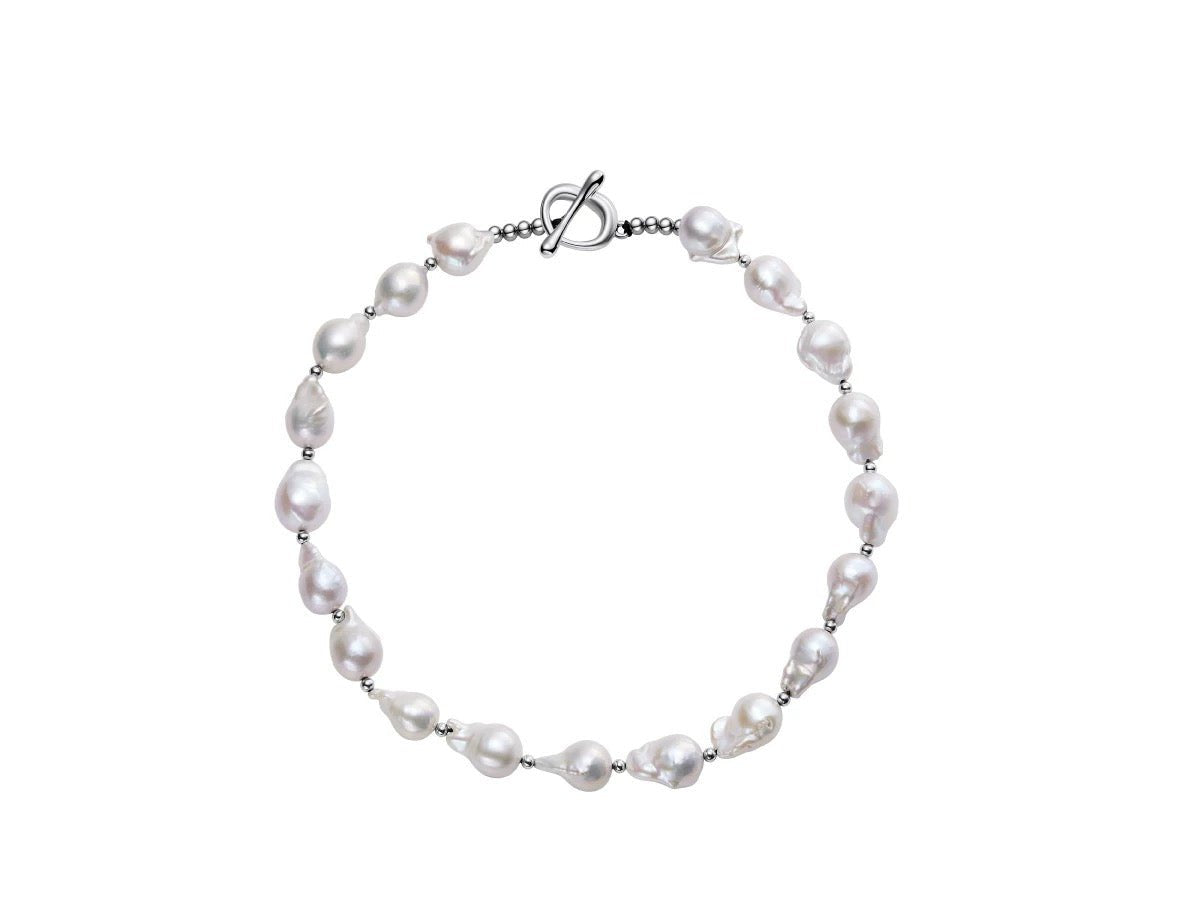 Baroque Pearl Beaded T-Bar Necklace