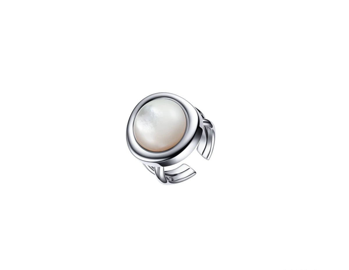 Sphere Mother of Pearl Gemstone Open Ring