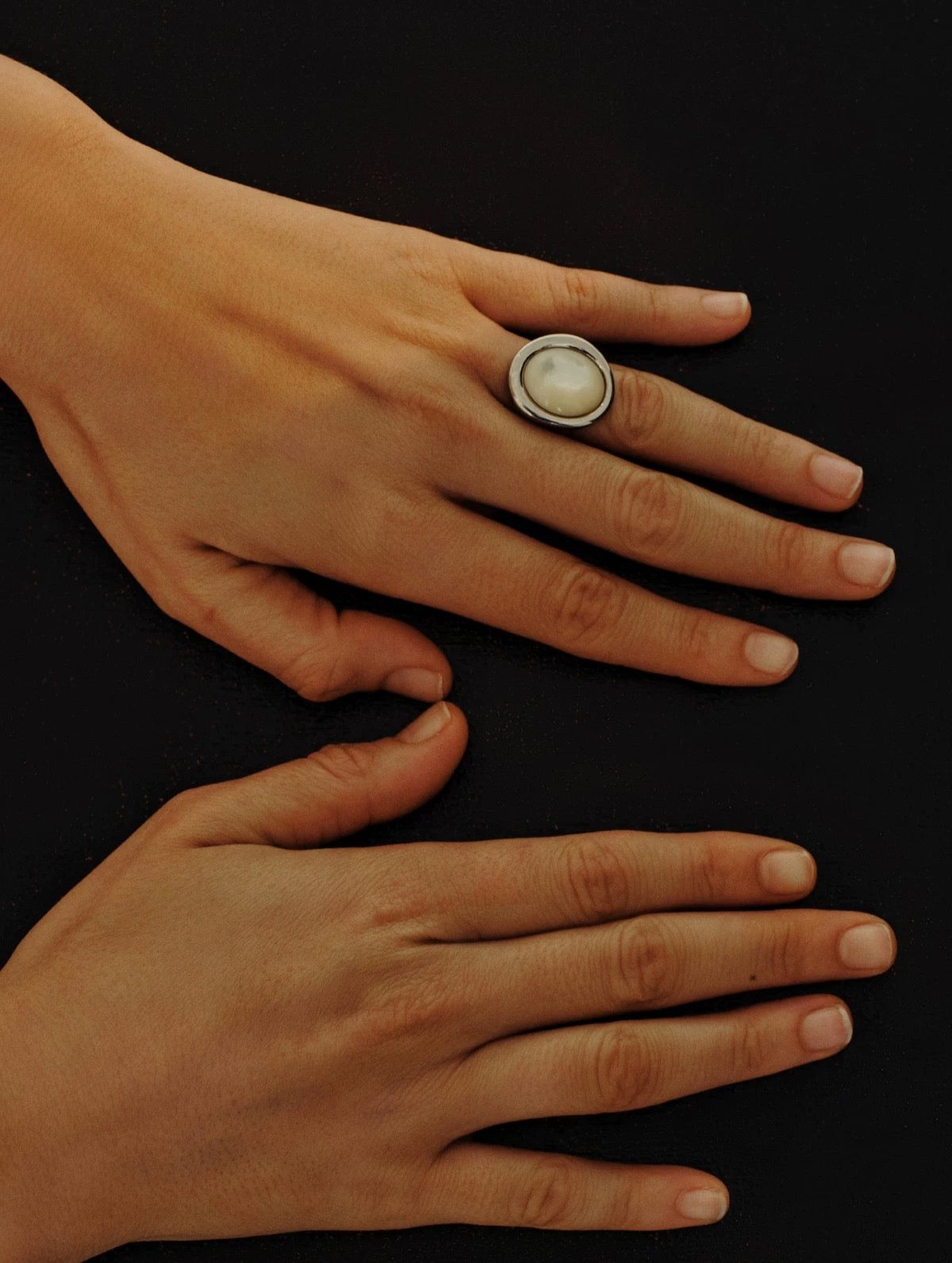 Sphere Mother of Pearl Gemstone Open Ring