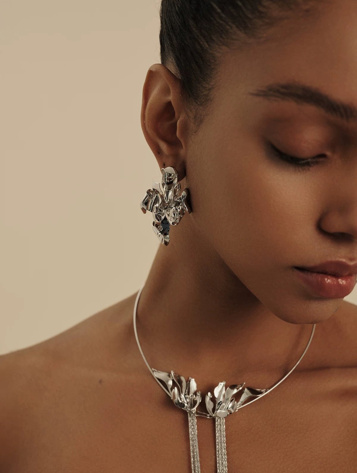 Orchid Motif Drop Earrings