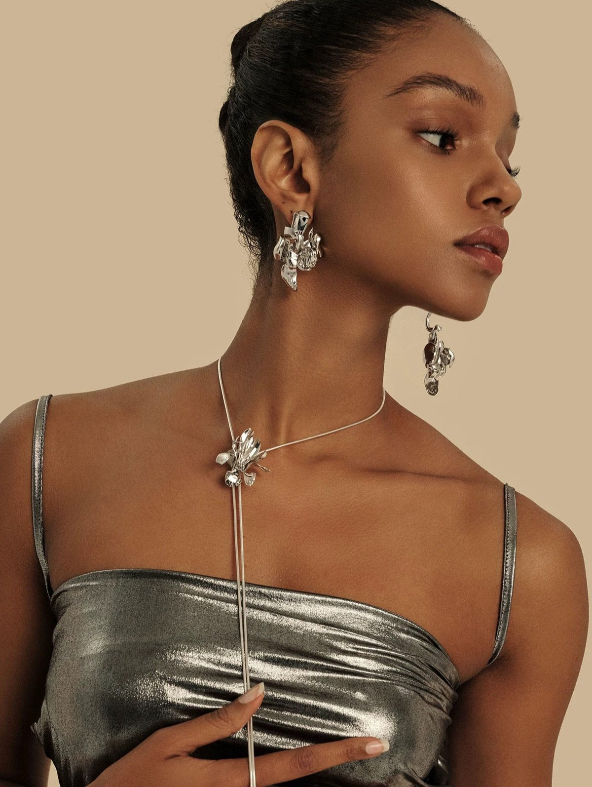 Orchid Motif Drop Earrings