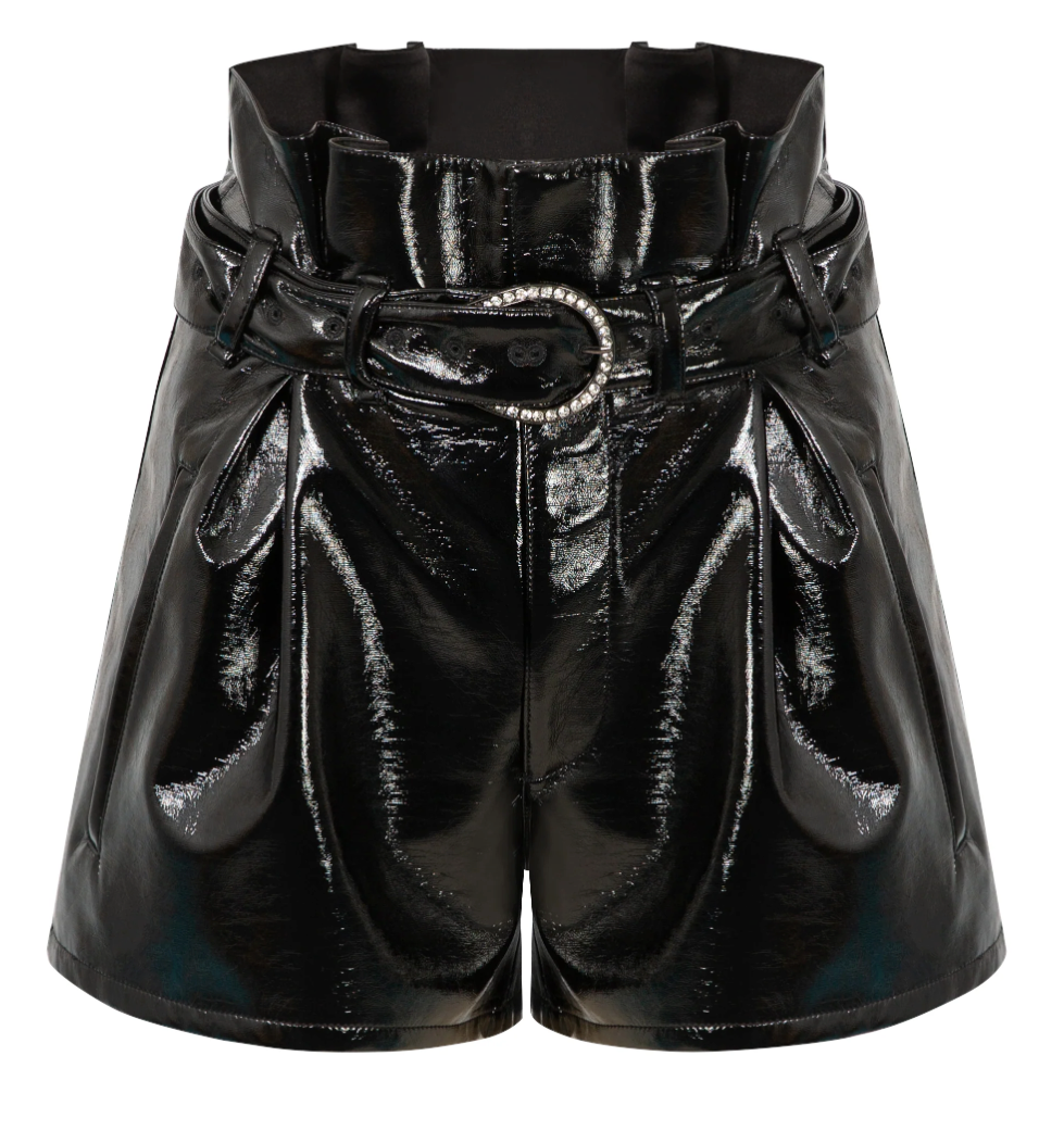 Black Patent Leather High-Waisted Shorts