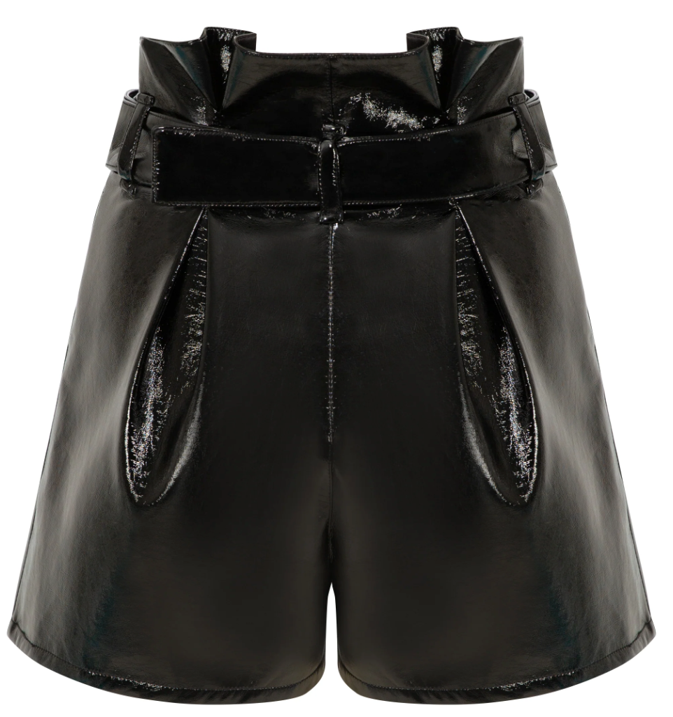 Black Patent Leather High-Waisted Shorts