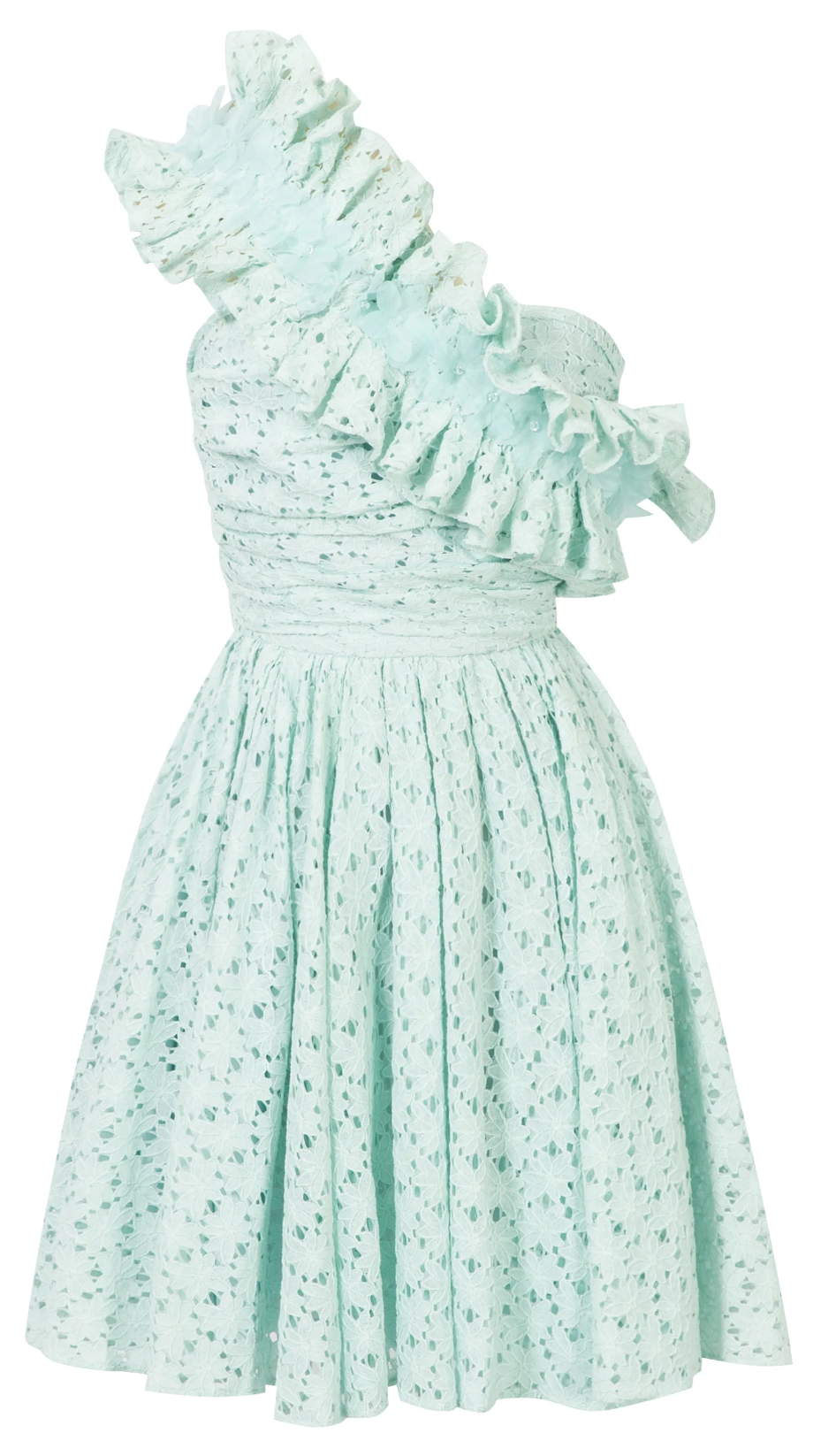 Handmade Crystal Flower One-Shoulder Ruffled Dress