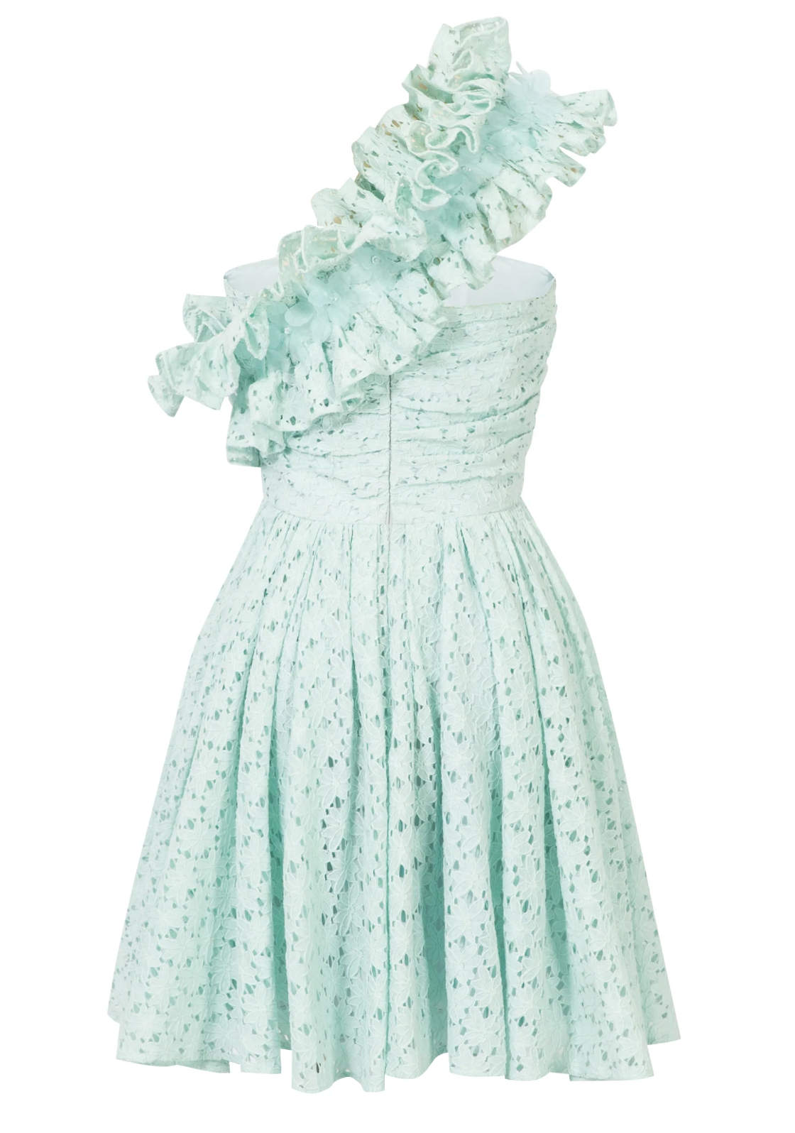Handmade Crystal Flower One-Shoulder Ruffled Dress