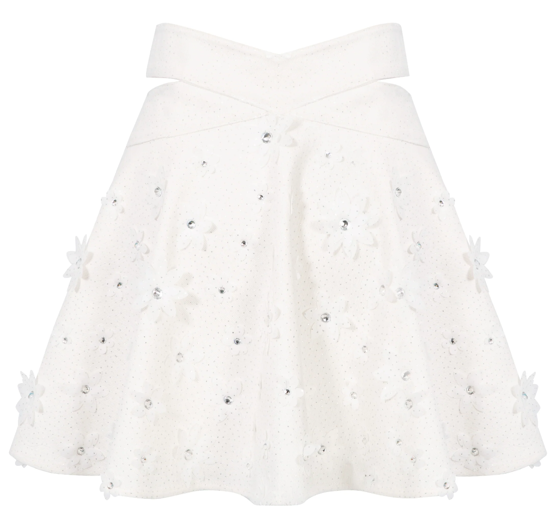 Denim Silver Floral Skirt