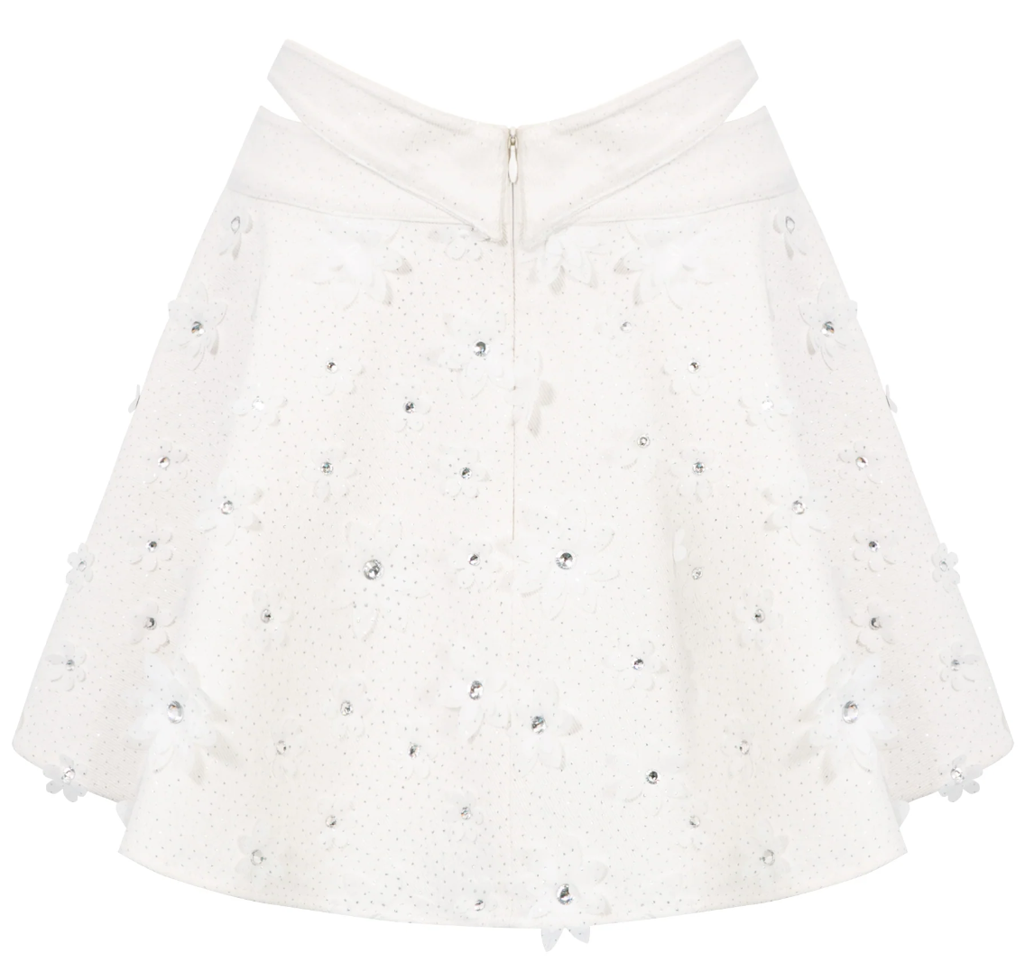 Denim Silver Floral Skirt